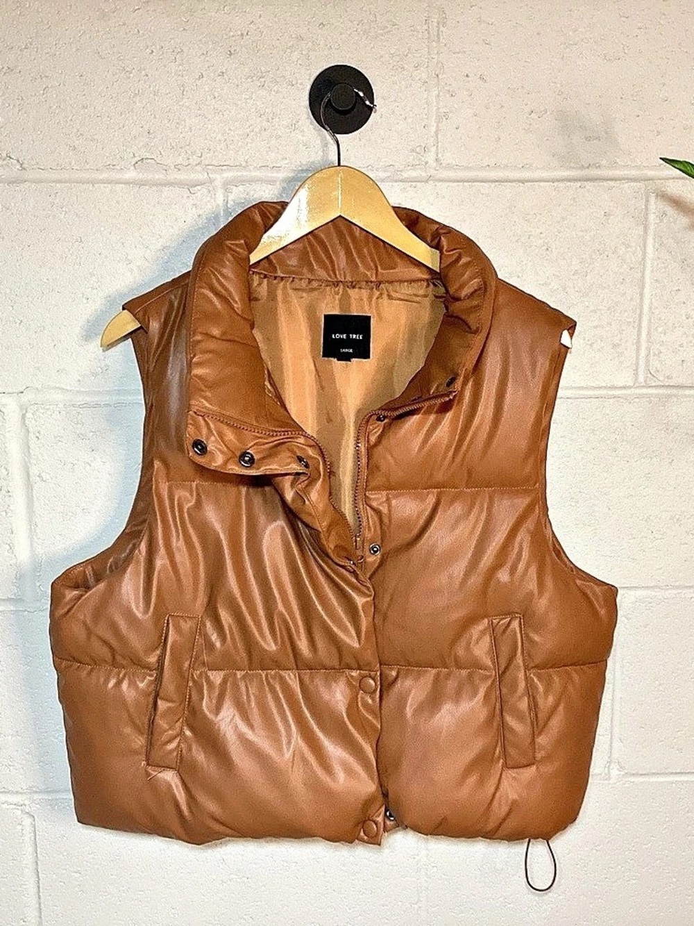 Love Tree Faux Leather Puffer Vest Brown Large